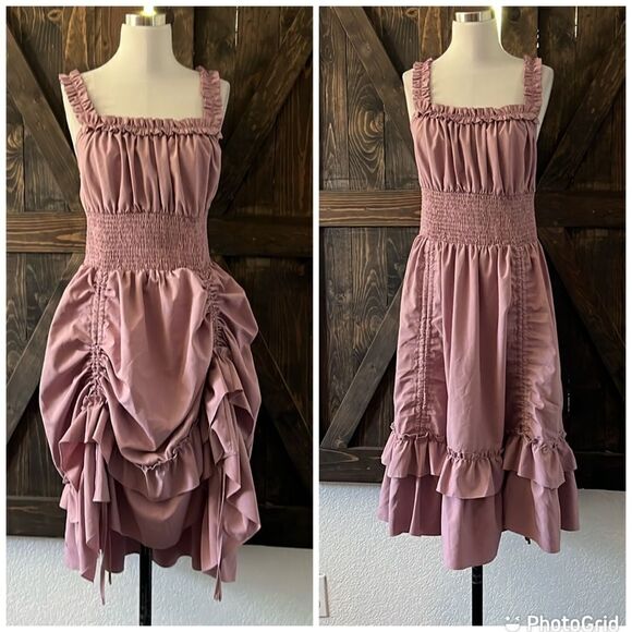 Scarlet Darkness Pleated Gothic Steampunk High Low Dress - Picture 4 of 12